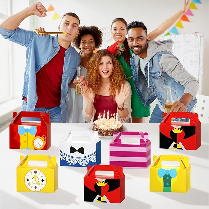 Wonderland Party Decorations Boxes Wonderland Paper Gift Boxes Tea Party Goodie Snack Treat Box with Handles for Tea Theme Parties Fairy Birthday Baby Shower Favors Supplies Decorations（12Pcs）