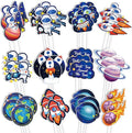 Whaline 72Pcs Outer Space Cupcake Topper 12 Designs Astronauts Rockets Spacecraft Cupcake Picks Out of Space Food Picks with Sticks Glue Point for Birthday Space Theme Party Supplies Cake Decor