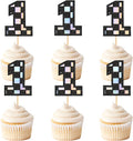 Ercadio 24Pcs Number 1 Cupcake Toppers Checkered One Cupcake Picks for Smiley Assorted Racing Car Theme Baby Shower 1st Birthday Party Cake Decoration Supplies