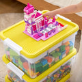 Citylife 17 QT Plastic Storage Box with Building Baseplate Lid and Removable Tray Craft Organizers and Storage Clear Storage Container for Organizing Bead, Tool, Sewing, Yellow