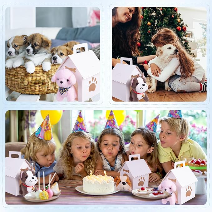 ARELUX 30 Pcs Dog House Shaped Party Favor Boxes, 7 x 4.7 x 3.9 Inches Foldable Pet Adoption Treat Gift Boxes with DIY Stickers - Blank Goodie Bags for Puppy Birthday, Baby Shower, Dog Themed Events