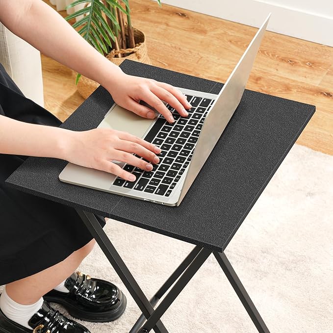 HOOBRO Folding TV Tray Table, Wooden TV Tray, Portable Sofa Side Table, Industrial Snack Table End Table for Small Spaces, Space-Saving, Easy to Install and Fold, Black BB27BZ01