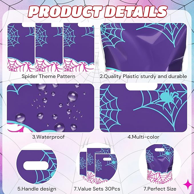Eccliy 30 Pcs Spider Party Favors Bags Purple Spider Web Cartoon Candy Gift Bags for Theme Party Decorations Goodie Supplies