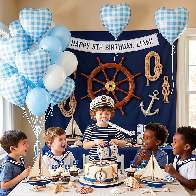 Blue Checkered Heart Balloons, 18 Inch Pastel Blue and White Gingham Heart Shaped Foil Balloon, 10Pcs Plaid Helium Balloon for Boy Baby Shower Retro Y2K Picnic Farmhouse Goose Checkerboard Theme Party