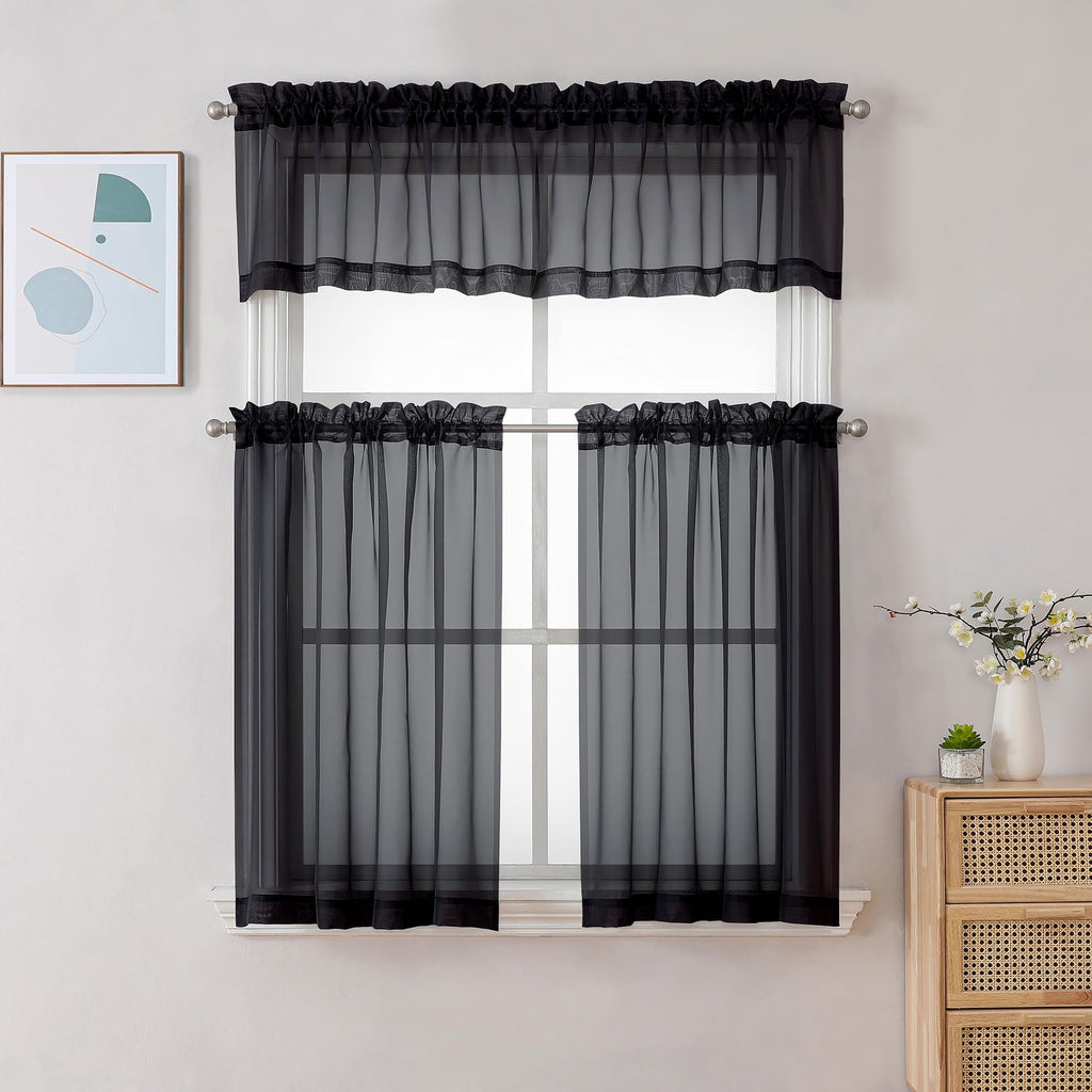 Black Sheer Curtains 30 inch Length 2 Panels (2 Count)