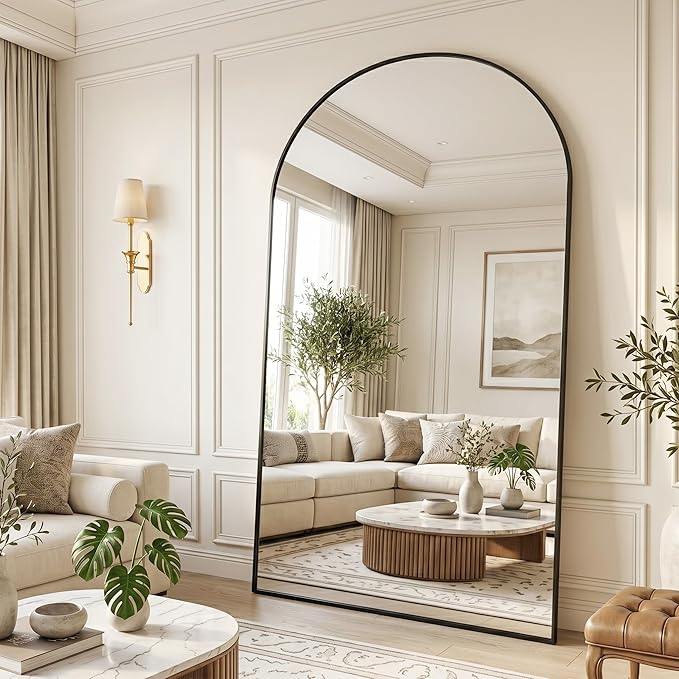 MISSDAY Large Arched Full Length Mirror, 83"x44" Oversized Full Body Mirror with Stand, Floor Mirror Long Free Standing, Leaning or Hanging, Frame Wall-Mounted Mirrors Wall Mirrors for Bedroom, Gold