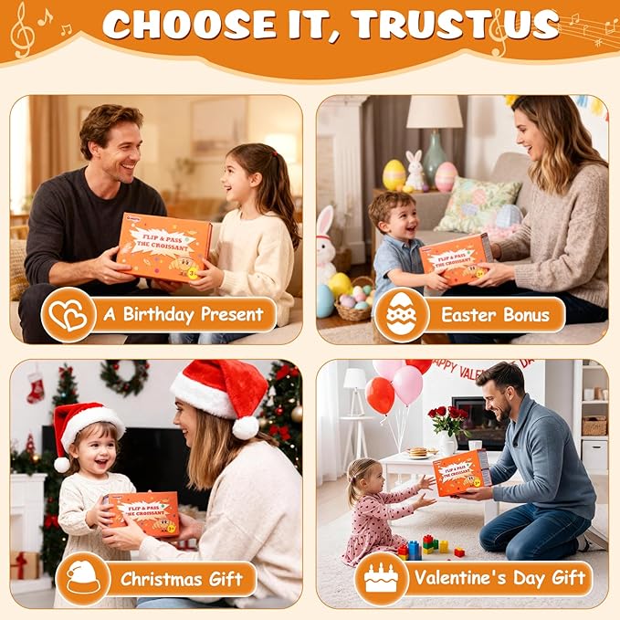 Flip & Pass the Croissant, Electronic Interactive Game, Hilarious Family Party Games for Kids Ages 3, 4-8+, Indoor/Outdoor Toys, 3 4 5 6 7 8 Year Old Girl & Boy Birthday Gift, Travel & Floor Fun