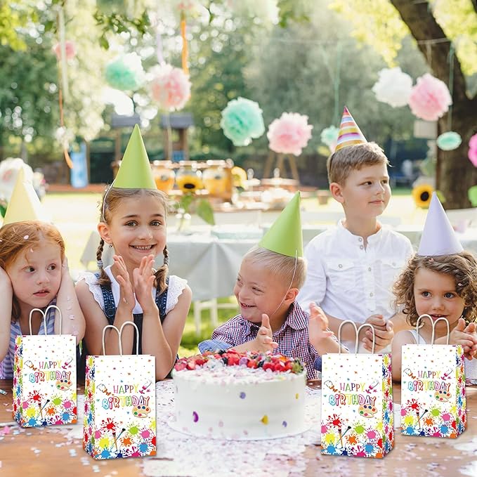 gisgfim 12 Pieces Premium Paint Art Party Favor Bags Art Themed Birthday Goodie Treat Paper Bags Painting Party Supplies Decorations for Baby Shower Birthday Gifts