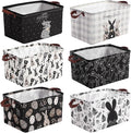 CHENGU 6 Pack Easter Storage Bin Collapsible Easter Basket for Gifts Large Bunny Eggs Black White Holiday Decor Decorative Rabbit Basket Farmhouse Foldable Box with Handle for Bedroom Office Home