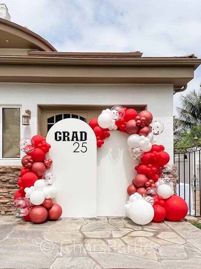 Red White Balloons Arch Kit, 124pcs Red and White Confetti Balloons with 16ft Tape Strip & Dot Glue for Graduation Birthday Baby Shower Wedding Party Decorations