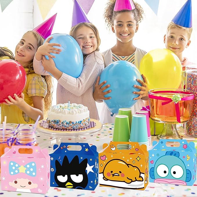 Zoomiin 24PCS Cute Party Favor Treat Boxes, Cartoon Theme Candy Boxes Goodie Gift Boxes with 12 Styles Pattern Birthday Party Supplies Decorations