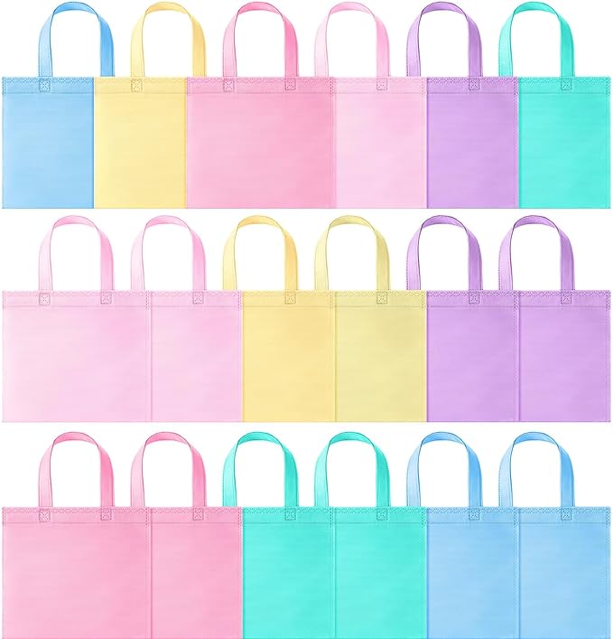 Sunnymove 18 Pcs Pastel Gift Bags Bulk with Handles, Small Non Woven Reusable Party Favor Bags, Treat Goodie Totes for Birthday, Baby Shower, Wedding, Bridal Shower, Graduation Supply