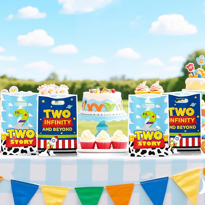 Andi Cppss Boy Story Party Favor Bags - 50PCS Two Infinity and Beyond Birthday Party Gift Bags Decorations Two Story Cartoon Goodie Treat Bag with Handles for Birthday Baby Shower Party Supplies