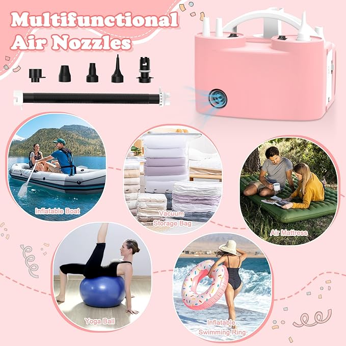 AXHJ Electric Balloon Pump, Portable Electric Air Balloon Pump Dual Nozzle Air Blower Pump, Balloon Inflator for Party Decorations