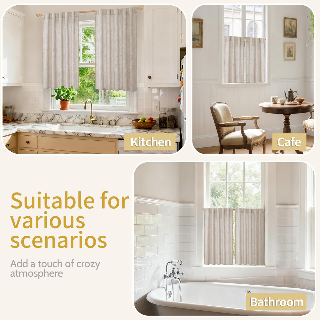 Short Linen Kitchen Curtains 40 Inch Length for Window Over Sink (2 Count)