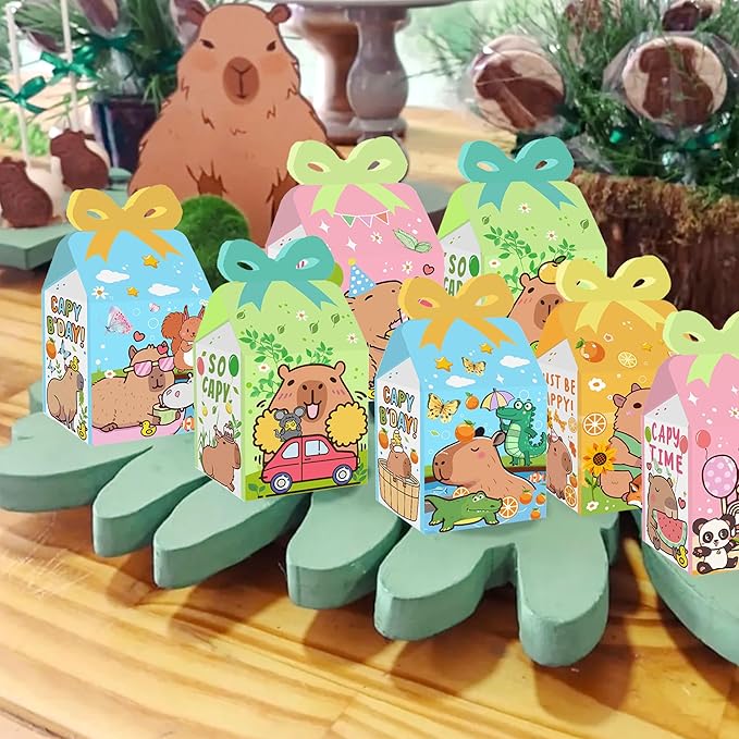 12 PCS Capy Party Favor Boxes Capy Goodie Gift Treat Boxes Capy Birthday Party Bow Boxes for Capy Party Supplies