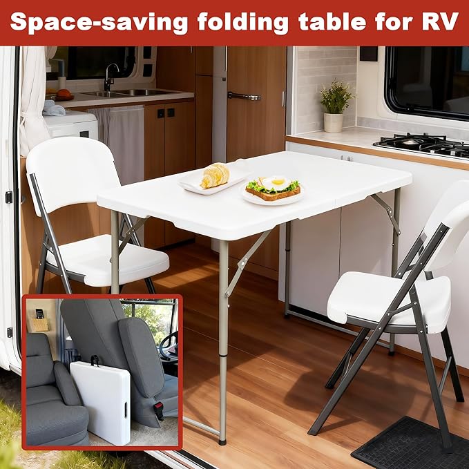 Elevon Folding Table, 4 Feet Heavy Duty Fold-in-Half Utility Table Indoor Outdoor for Camping, Picnic, Party