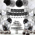 Black and Silver Birthday Decorations for Men, Happy Birthday Party Decorations, Happy Birthday Banner, Balloons, Foil Fringe Curtains, Tissue Paper Pompoms, Star Garland, Party Decor