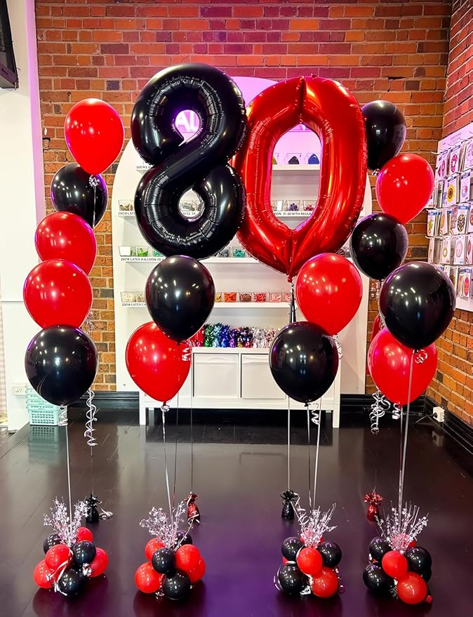 Red and Black Balloons - 12 Inch Red Black Latex Balloons Glitter Confetti Balloon Party Balloon for Graduation Racing Car Poker Card Casino Party Decorations, Birthday Wedding Party Supplies