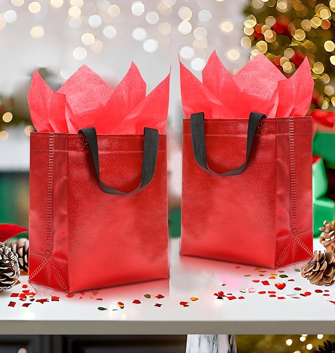 KeerxunBag 12pcs Reusable Gift Bags（Includes Tissue Paper） Gift bag with handle Birthdays Parties Holidays Weddings Medium 10x4x8in red Gift Bags