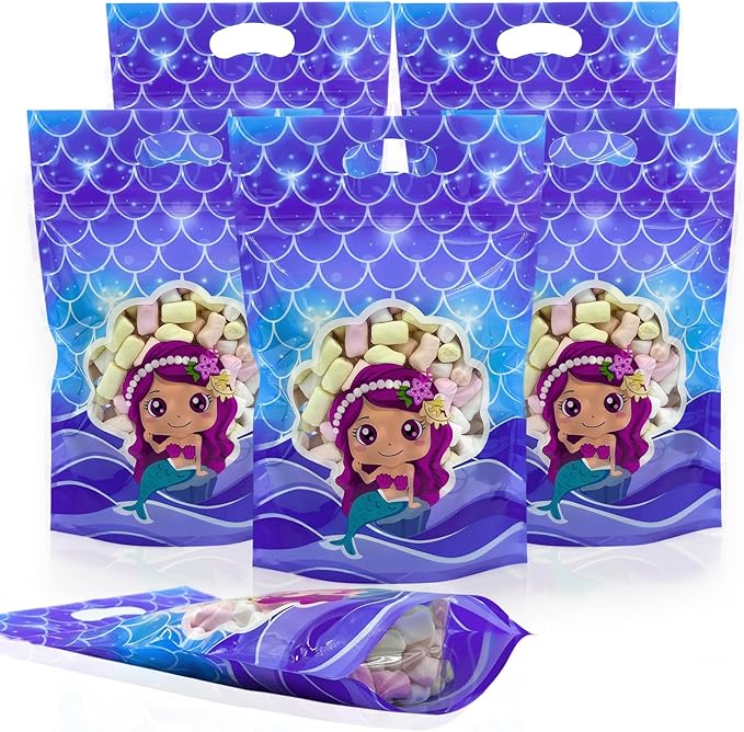Rikolto Reusable Mermaid Party Favors Bags 50PCS Mermaid Zip Lock Bags Candy Cookie Sealing Bags with Handles for Birthday Party Small Gift Wrapping Supplies Decorations