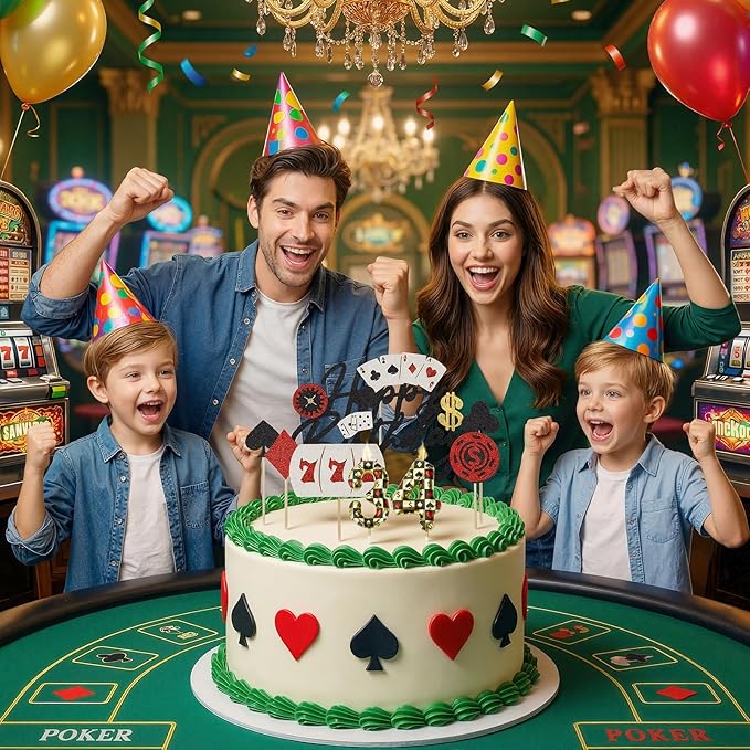 Casino Birthday Number Candles for Cake, Poker Birthday Candles for Casino Themed Birthday Party Decoration, Glitter Casino Birthday Cake Topper for Casino Night Theme Birthday Cake(Number 46 & 64)