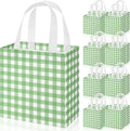 Sweetude 16 Pcs Green White Checkered Gift Bags with Handles Gingham Green and White Party Favors Non-woven Reusable Tote for Women Wedding Birthday Baby Shower Mother's Day Party Decorations