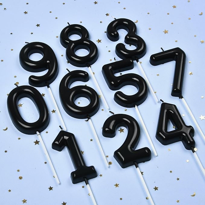 PHD CAKE 2.76 inch Classical Black 0 Number Birthday Candles, Black Number Candles, Cake Number Candles, Party Celebration