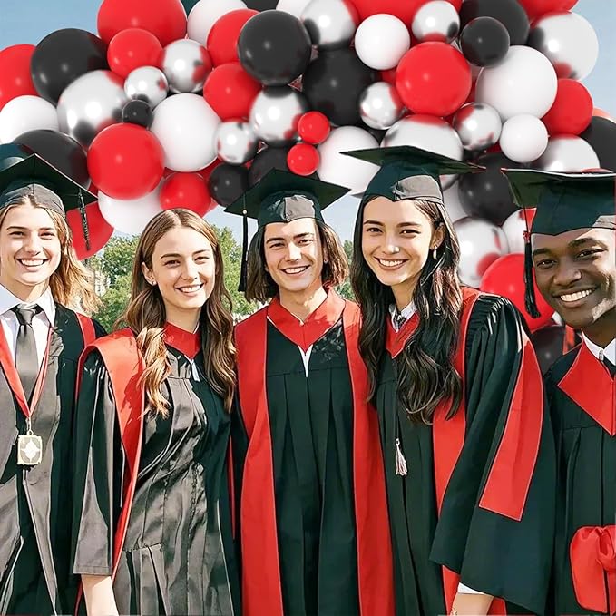 Red Black White Silver Balloon Garland Arch Kit - Red and White Balloons Red Black Silver Balloons for Birthday Wedding Retirement Graduation Christmas Party Decorations