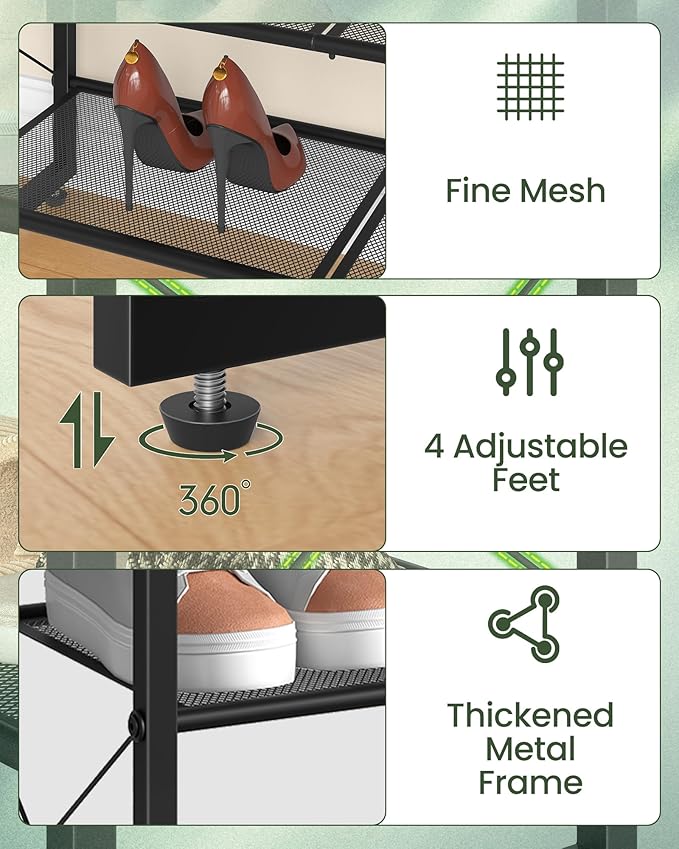 CHOEZON Shoe Rack, 2-Tier Shoe Rack for Closet, Metal Shoe Storage Organizer, Shoe Rack for Entryway, Shoe Shelf with Adjustable Feets, for Entryway, Hallway, Living Room, Bedroom, Black TXJ12BB