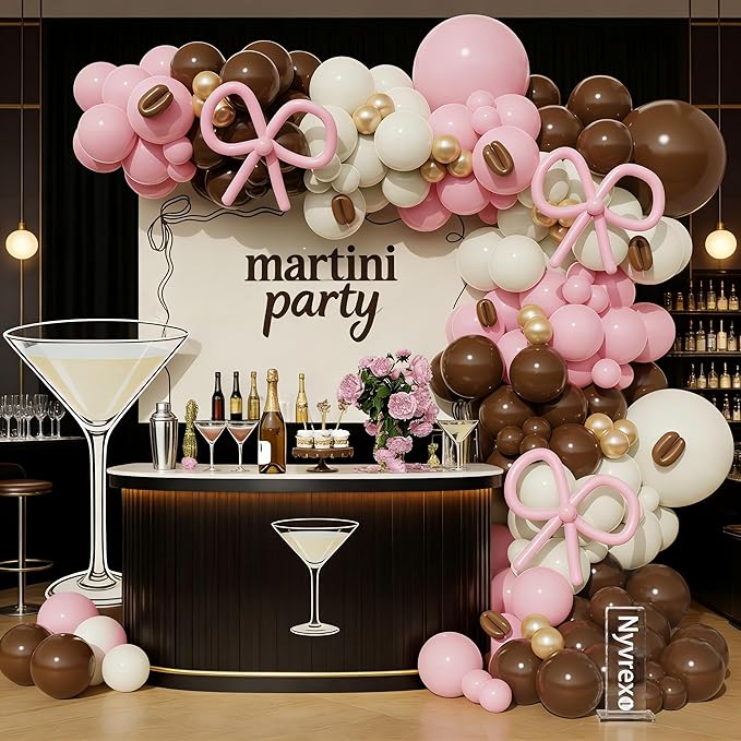 Espresso Martini Birthday Party Decorations, 145Pcs A Tini Bit Older Pink Brown Balloon Garland Arch Kit for Love Is Brewing Girls Women Trendy Martini Bar Bachelorette Bridal Shower