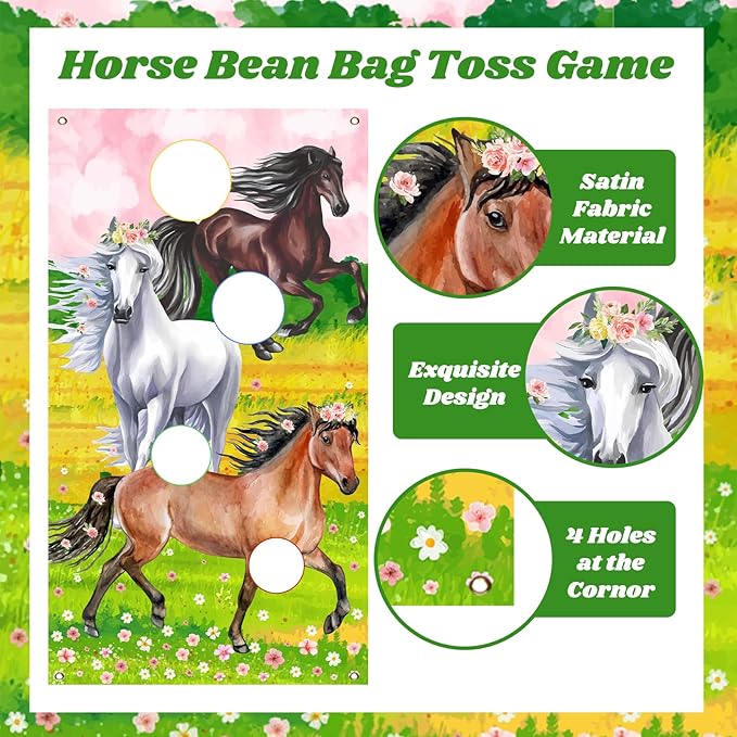 Horse Toss Games with 3 Bean Bags Pink - Horse Birthday Party Games Include Horse Toss Game Banner and Bean Bags for Girls Adults, Western Cowgirl Theme Birthday Party Indoor Outdoor