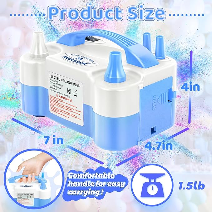 Anordsem Electric Balloon Air Pump: Polypropylene Plastic Case with Dual Nozzle - Quick Inflating for All Balloons at Home - Blower Machine Knotter/Ribbon for Parents Party DIY Decoration