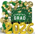Graduation Decorations Class Of 2026: Green and Gold 2026 Graduation Decorations Balloon Arch Kit Congrats Grad Backdrop 136PCS Party Supplies for High School & College Celebrations