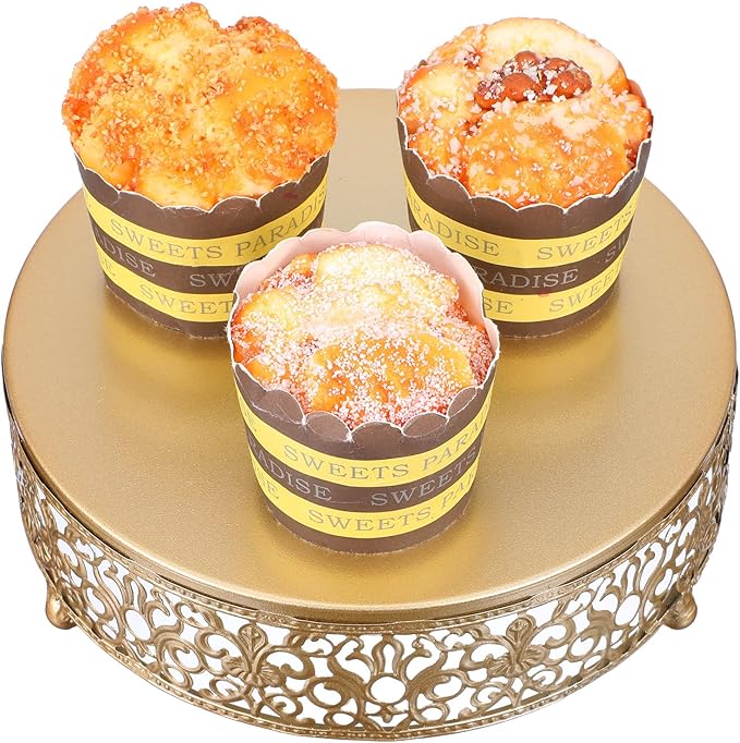3 Pieces Golden Cake Stand Set, 8/10/12 Inch Round Metal Dessert Display Stand Decorative Cake Holder Cupcake Pastry Candy Display Plate for Wedding, Party, Birthday, Event
