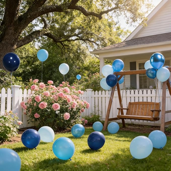 60pcs Blue Balloons, 12 Inch Metallic Blue Pearl Blue Navy Blue Pastel Blue Latex Balloons Kit for Birthday, Baby Shower, Wedding, Graduation Party Decorations