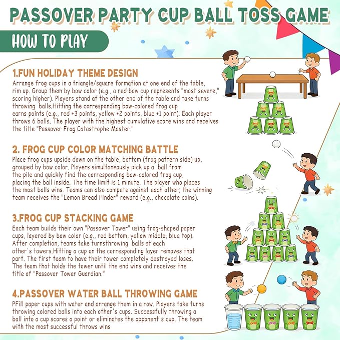 Hollowfly Frog Party Game with 60 Paper Cups 24 Colorful Balls Green Frog Birthday Party Throwing Toss Game for Bug Birthday Princess Gathering Indoor Outdoor Activitie