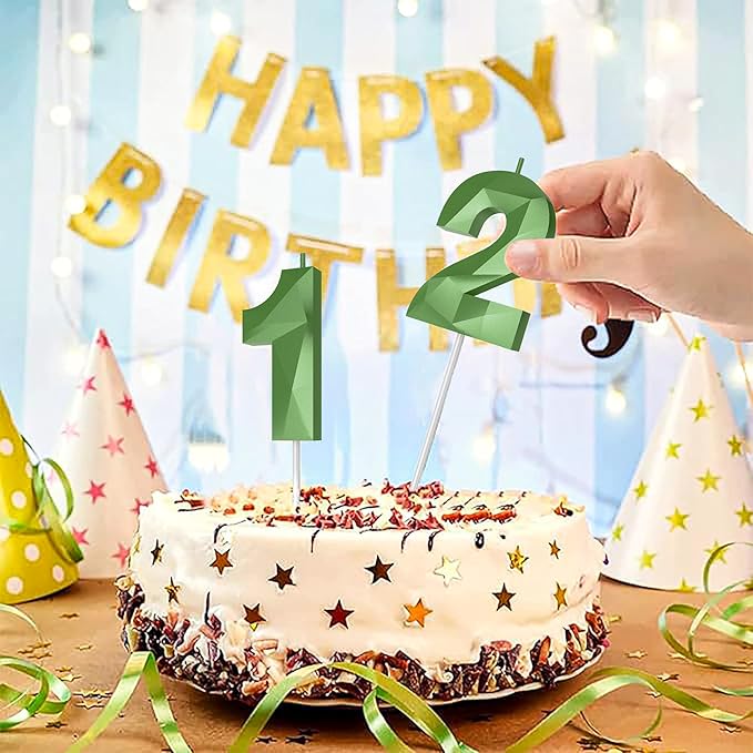 Number Birthday Candles(17 Candle Green) 3D Diamond Shape Number Happy Birthday Cake Candles for Birthday Party Wedding Decoration Reunions Theme Party