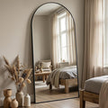 Antok Full Length Floor Mirror Arched Standing Mirror with Aluminum Frame - Freestanding Wall Mount Leaning Body Mirror for Bedroom Living Room Entryway, 71" L x 32" W, Black