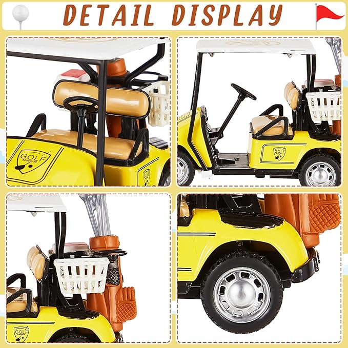 Leitee 21 Pcs Golf Cake Topper Cake Decoration Cupcake Topper Include Mini Cart Red Flag Ball Green Tree Club Sun Umbrella for Golf Themed Birthday(Yellow,Classic)