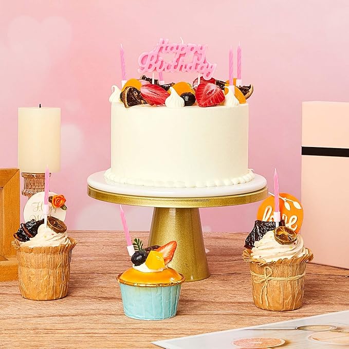 MTLEE Happy Birthday Candles Letter Cake Topper with 10 Pcs 2.95 Inch Short Thin Spiral Candles for Cake Topper Birthday Decoration Party Supplies(Pink)