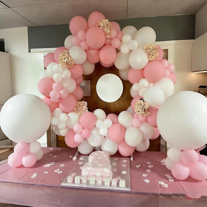Lukiituke Light Pink Balloon Arch Kit, 134Pcs Pink and White Balloons, Light Pink Balloons with 4 Sizes for Wedding Bridal Baby Shower Birthday Party Decorations