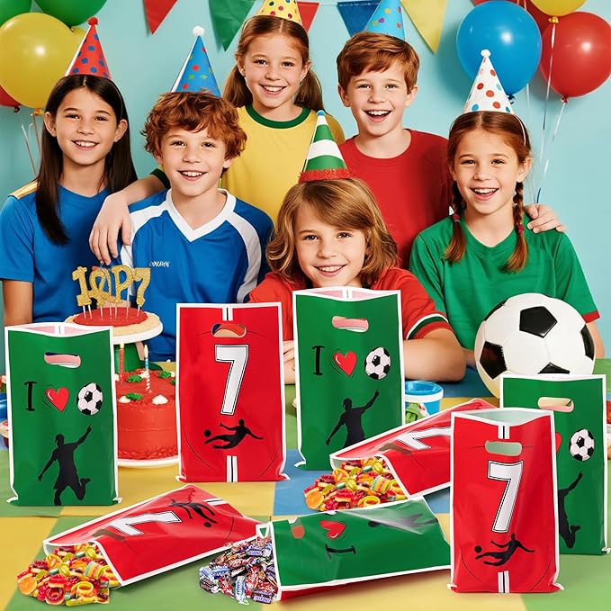 JuPelozak Soccer Party Favor Bags - 50pcs Football Themed Goodie Bag, Candy Cookies Gift Decor for Kids Boys Teens Adult, Birthday Holiday Celebration Decorations Supplies for 2026 Sport Team Event