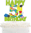 Happy 5th Birthday Building Block Cake Topper - Puzzle Games Boy's 5th Birthday Party Green Cake Topper Supplies - Building Block Party Decoration For Boy