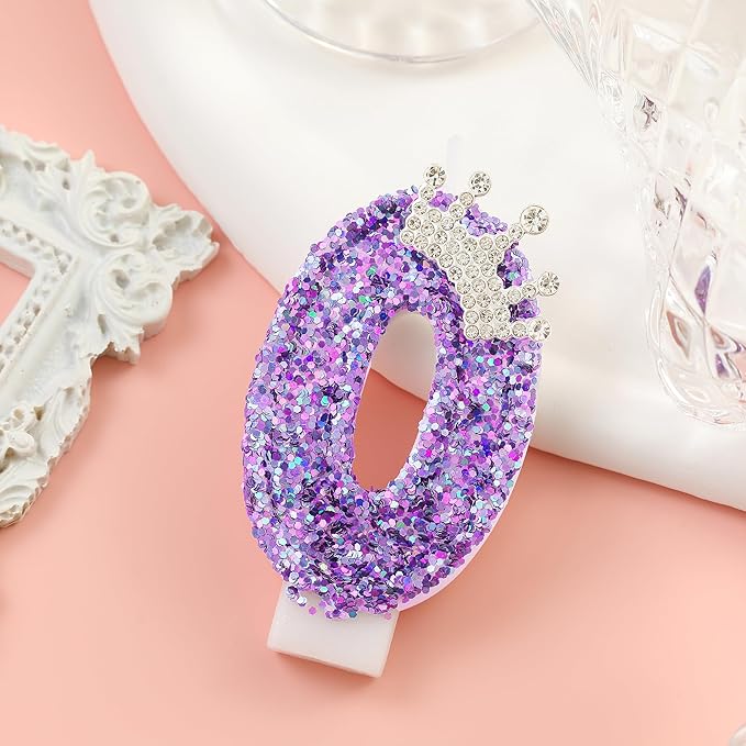 Birthday Number Candles,Purple Crown Birthday Candles for Cake,Glitter Number 0 Candle Cake Topper with Sequins for Anniversary Celebrations Supplies