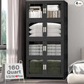 UAMFURI Stackable Storage Bins with Lids, Clear Doors, Large Storage Cabinet Foldable Collapsible Closet Organizers for Bedroom Dorm Office (4, Black, 160, Quarts)