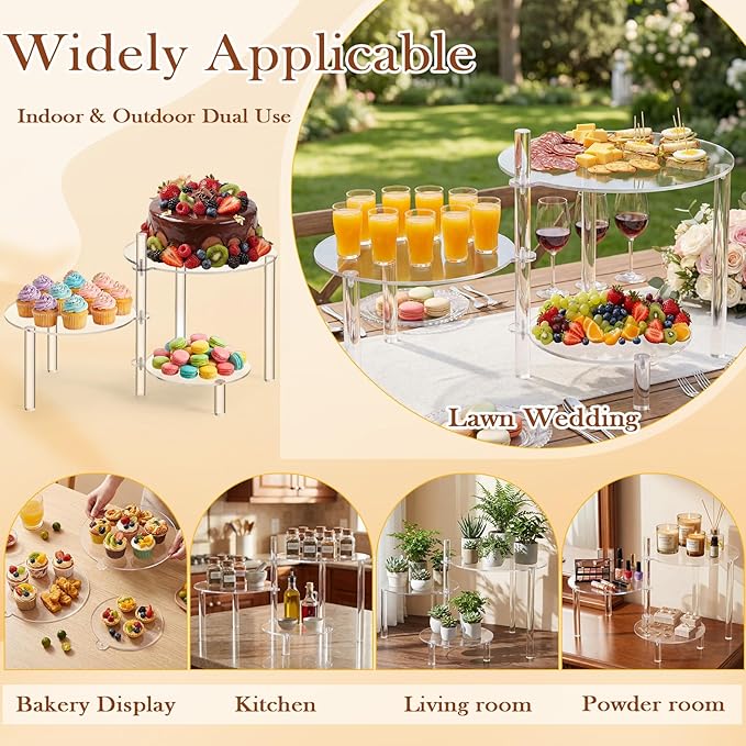 Mifoci 3 Tier Round Cupcake Stand 360° Rotatable Acrylic Cupcake Tower Clear Tiered Dessert Display Holder Serving Tray Platters for Birthday Party Wedding Baby Shower Tea Party Graduation Home Decor