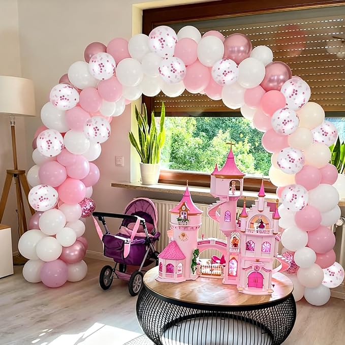 60pcs Pink Balloons Set, 12inch White and Metallic Pastel Baby Pink Confetti Balloons for Wedding Bridal Shower Baby Shower Women Girl Princess Birthday Decorations