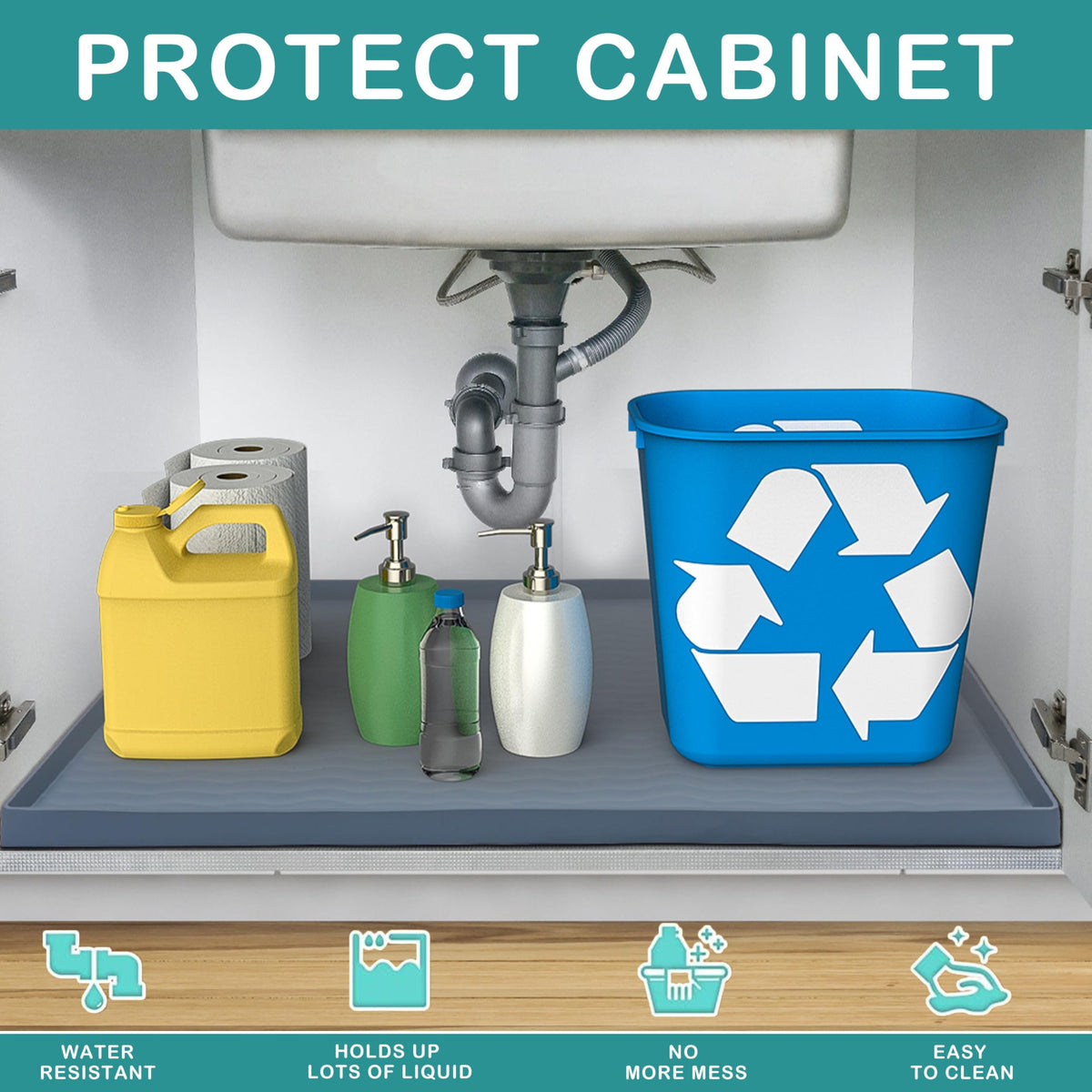 Waterproof Silicone Under Sink Mat 25'' x 22'' Shelf Liner for Kitchen and Bathroom (550 sq inch)