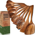 Terlulu 10 Pcs Wooden Spoons for Cooking, Natural Teak Wooden Kitchen Utensils Set, Durable Cooking Utensils Set with Comfort Grip for Cookware, Smooth Finish&NonStick& Heat Resistant Wooden Spatula